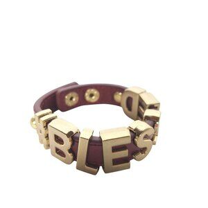 BCBG Generation BLESSED Affirmation Bracelet Maroon Gold Faux Leather Jewelry